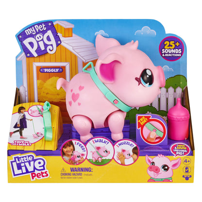Little Live Pets My Pet Piggly The Toy Pig, Interactive Walking Pig Toy with 25+ Sounds and Detachable Leash, Pigs Toys for Kids of Ages 5+