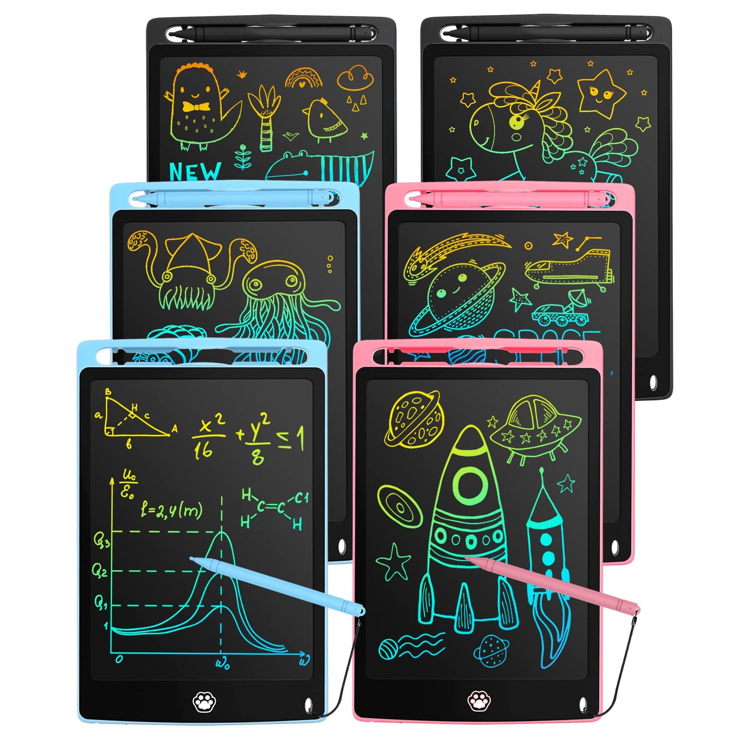 6 Pack LCD Writing Tablet, 8.5 Inch Writing Tablet for Kids, Colorful Screen Doodle Board Drawing Tablet, Digital Drawing Pad, Learning Educational Toys for Girls Boys, Pink*2+Blue*2+Black*2