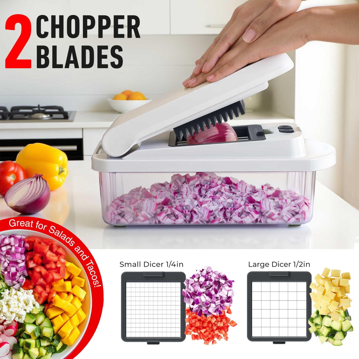 Mueller Pro-Series 10-in-1, 8 Blade Vegetable Chopper, Mandoline Slicer, Food Chopper with Container, Fruit Slicer, Kitchen Gadgets & Accessories, Home Essentials