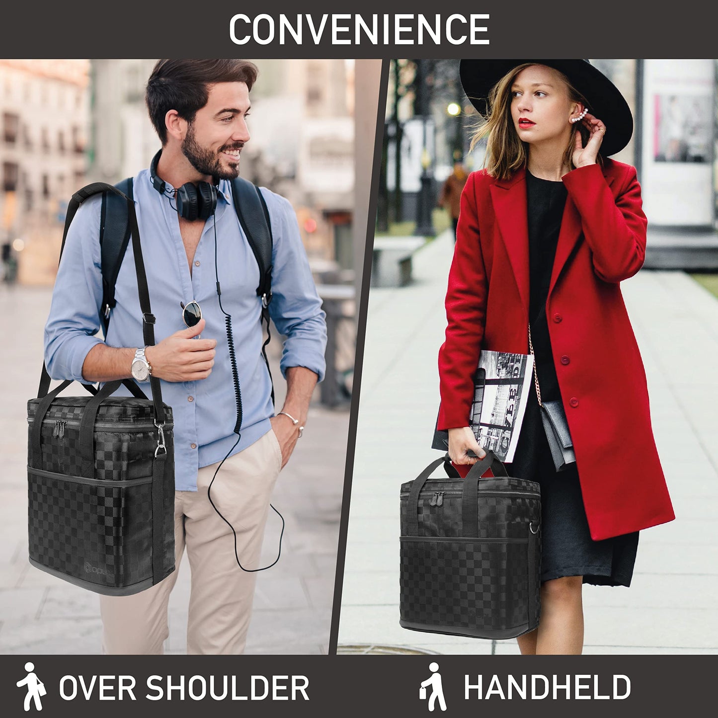 opux 6 Bottle Carrier Tote | Insulated Padded Wine Cooler Bag for Travel. Picnic, BYOB | Portable Leakproof Wine Tote Bag for Dinner, Party, Christmas, Wine Gift for Women, Men (Black Square)