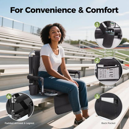 ALPHA CAMP 2 Packs Stadium Seat Chair for Bleachers with Back & Arm Rest, Black Grey