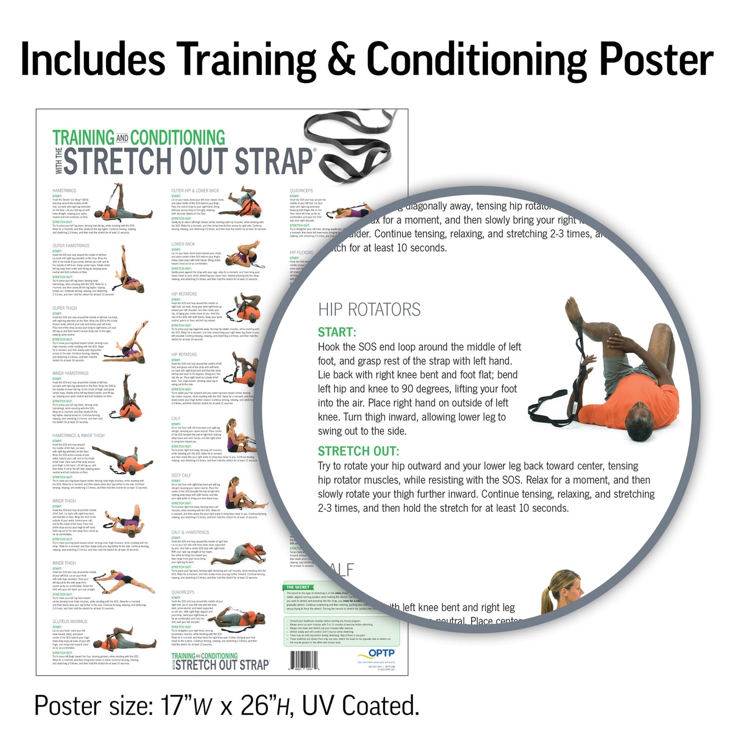 OPTP The Original Stretch Out Strap with Exercise Poster, USA Made Top Choice Stretch Out Straps for Physical Therapy, Yoga Stretching Strap or Knee Therapy (XL)
