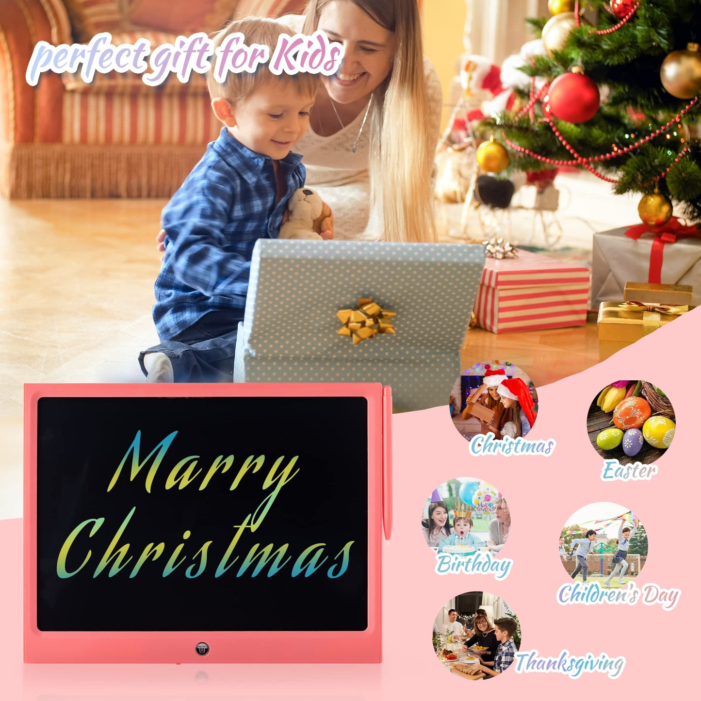 LCD Writing Tablet for Kids, 15 Inch Colorful Electronic Doodle Board, Educational Learning Kids Drawing Tablet Toys, Christmas Birthday Gift for 3 4 5 6 7 8 9 Year Old Girls Boy