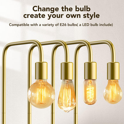 QiMH Industrial Floor Lamp with Light Bulb, Metal Standing Tall Modern Brushed Gold Led Living Room Lamp for Home Decor,Bedroom,Reading,Office(E26 Socket,Foot Switch)