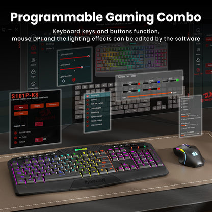 Redragon S101M-KS Gaming Keyboard and Mouse Wireless with Tri-Mode, RGB Keyboard and 4800 DPI Gaming Mouse, 10 Independent Multimedia Keys for Wins, PC, Computer, Wireless S101 Ideal for Gamer
