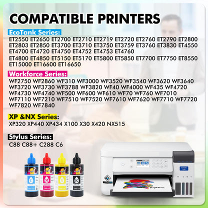 Koala Sublimation Ink Refill Bottle Compatible with ET-2720 ET-2760 ET-2800 ET-2803 ET-2850 ET-3760 WF-7710 WF-7720 C68 C88 for Heat Transfer on Mugs, Polyester Shirts, Mat, etc