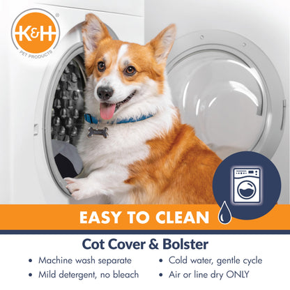 K&H Pet Products Bolster Dog Cot, Cooling Indoor Outdoor Elevated Cot Hammock Dog Bed with Removable Washable Bolsters, Washable Mesh Cover, Raised Metal Frame - Large 42 X 30in Charcoal