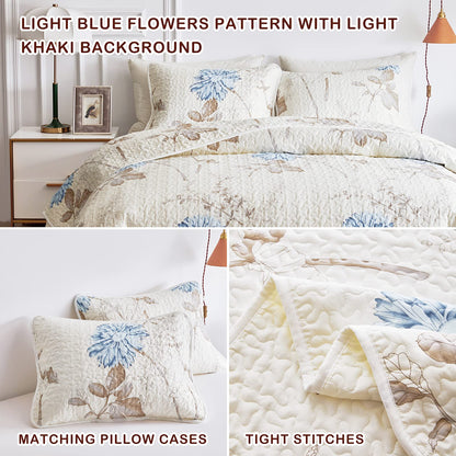 Joyreap Floral Quilt Set California King- 102x114 inches, 3 Pieces Lightweight Microfiber Quilt, Elegant Flower Botanical Design, Bedspread Bed Cover for All Season, 1 Quilt and 2 Pillow Shams