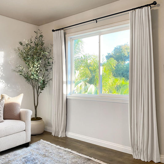 INOVADAY 100% Blackout Curtains for Bedroom, Black Out Curtains 84 Inch Long, Clip Rings Linen Blackout Drapes, Thermal Insulated Room Darkening for Living Room, 2 Panels - Beige,W50xL84