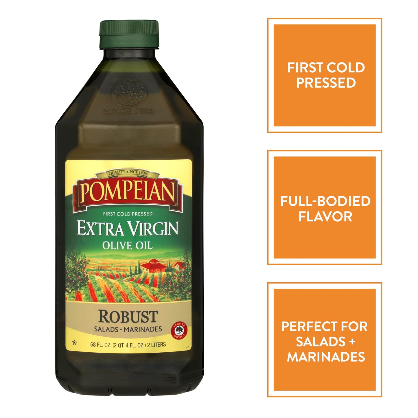 Pompeian Robust Extra Virgin Olive Oil, Contains Polyphenols, First Cold Pressed, 68 Fl Oz