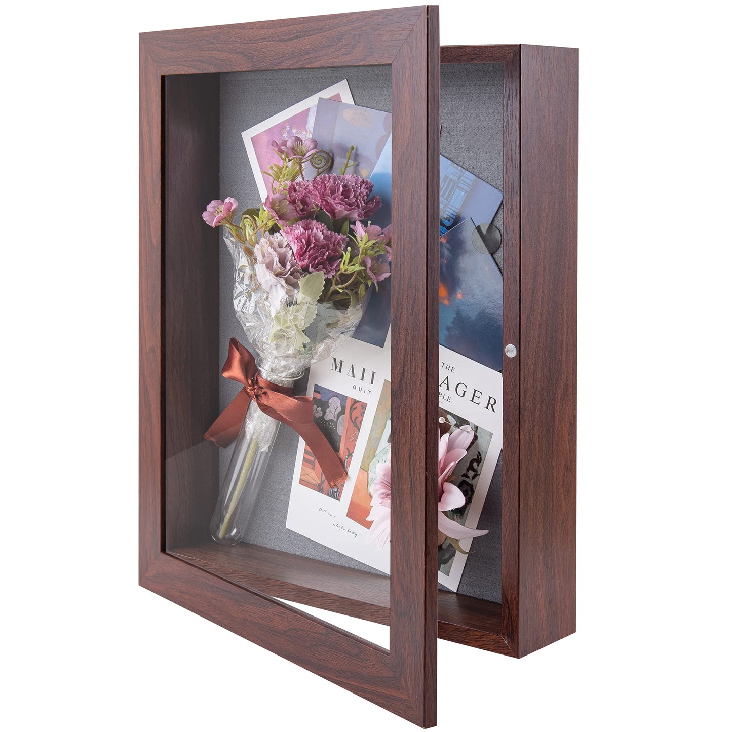 Frametory, 11x14 Shadow Box Frame - Front Opening - 2 Inch Depth Display for Wall and Tabletop - Memory Box With 6 Pins Included (Walnut)