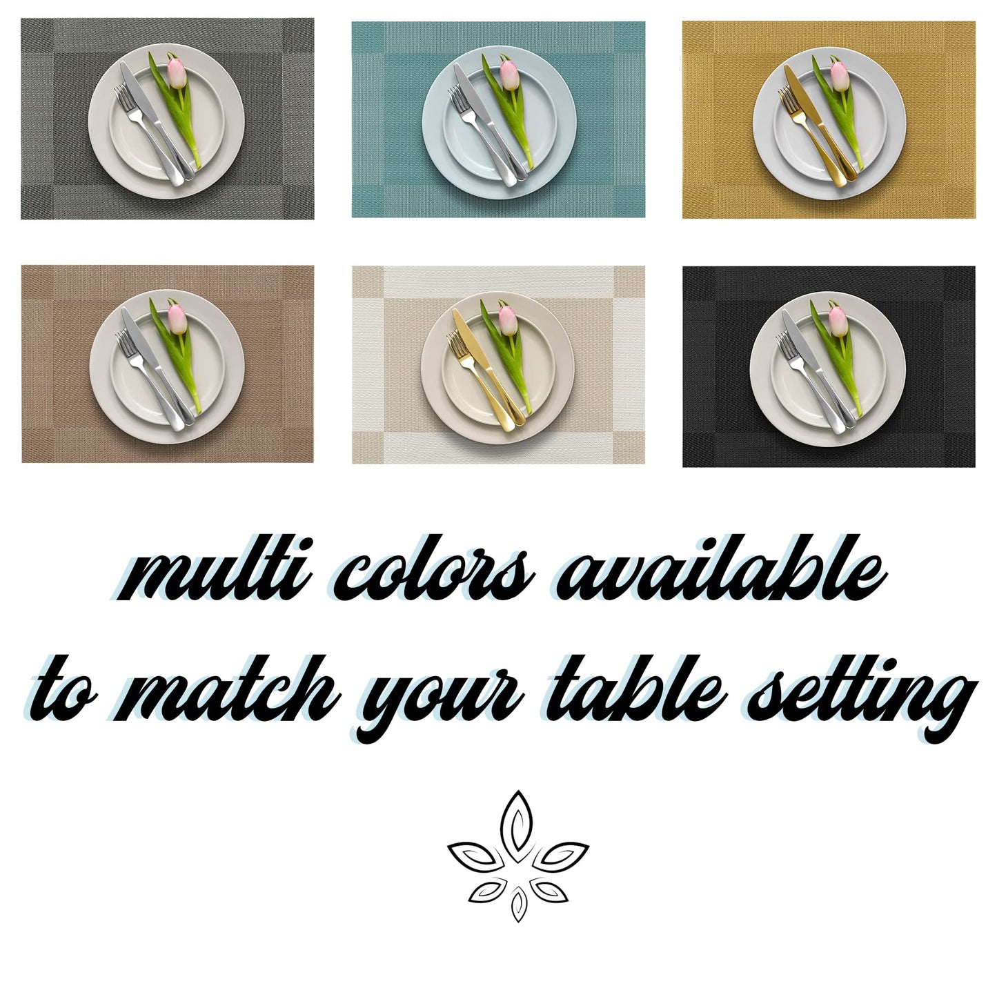 More Décor Dining Table Placemats, Washable Heat-Resistant PVC Vinyl Table Mats for Dining Room and Kitchen, Anti-Slip - Set of 4 -Gold