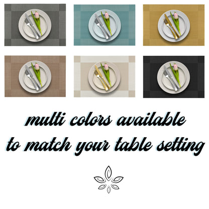 More Décor Dining Table Placemats, Washable Heat-Resistant PVC Vinyl Table Mats for Dining Room and Kitchen, Anti-Slip - Set of 4 -Gold