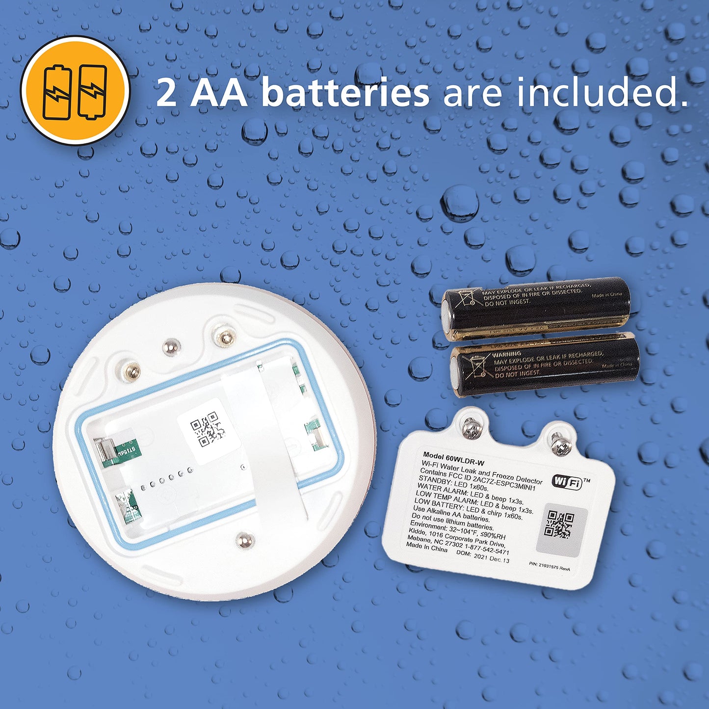 Kidde WiFi Water Leak Detector & Freeze Alarm, Alexa Device, Smart Leak Detector for Homes with App Alerts,White