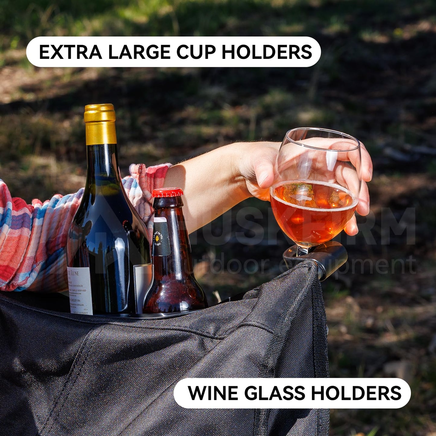 Huskfirm 2 Person Camping Chair Oversized Loveseat Camping Chair Double Camping Chairs for Adults Heavy Duty Camping Couch Black Outdoor Folding Chair Portable Patio Lawn Chair