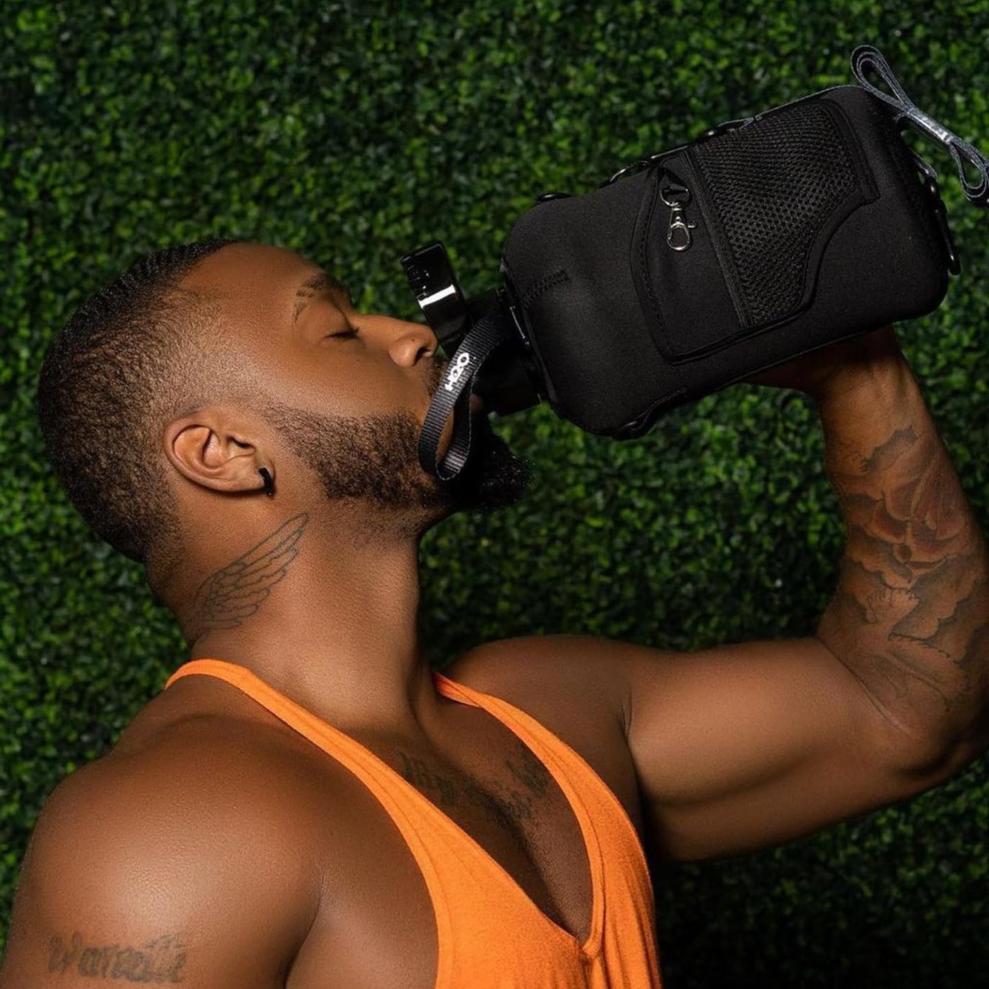 H2O Capsule 2.2L Half Gallon Water Bottle with Storage Sleeve and Removable Straw – BPA Free Large Reusable Drink Container with Handle - Big Sports Jug, 2.2 Liter (74 Ounce), Jet Black