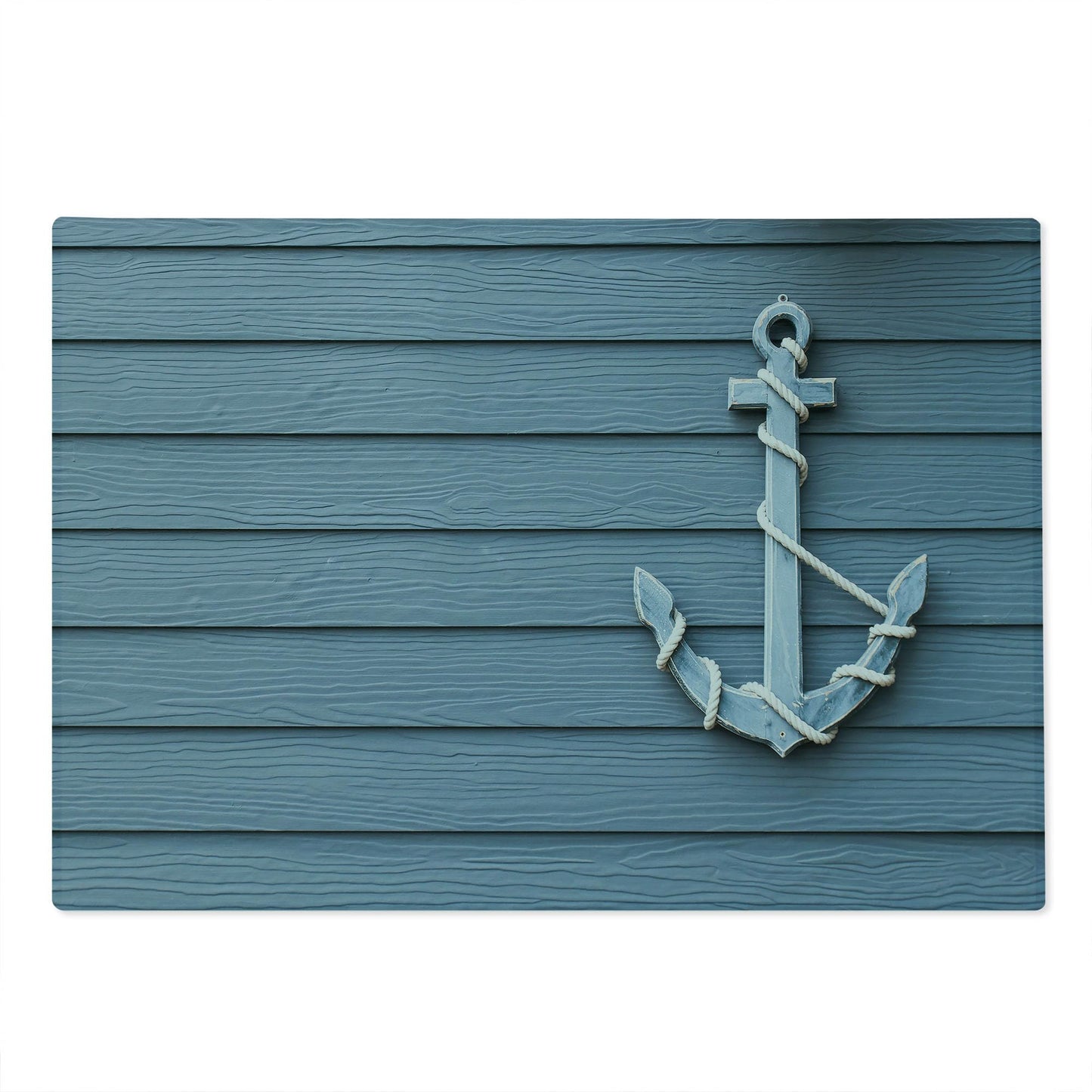 Lunarable Nautical Cutting Board, Anchor with Marine on Wood Background Sea Ocean Life Coast Cruise Theme, Decorative Tempered Glass Cutting and Serving Board, Large Size, Slate Blue