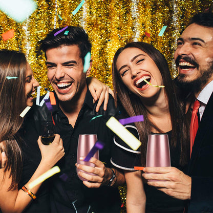 Lifecapido 6 Pack Stemless Double Insulated Champagne Flute Tumbler with Lid, 6 Oz Unbreakable Reusable Cocktail Champagne Toasting Glasses, Good Gift for Friends Family Christmas Birthday, Rose Gold