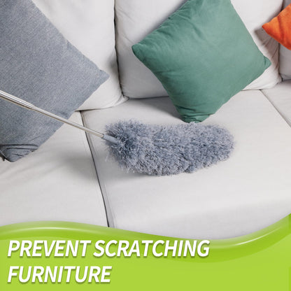 IVYROLL Duster with Extension Pole for Cleaning (2 Microfiber Heads Kit), 100" Long Feather Duster for High Ceilings with Washable Head, Cleaning Supplies for Housekeeping, Ceiling Fan, Furniture