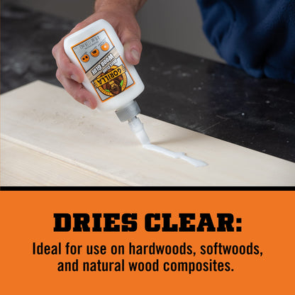 Gorilla Dries Clear Wood Glue, 4 Ounce Bottle (Pack of 2) - Water Resistant for Indoor or Outdoor Projects and Repairs