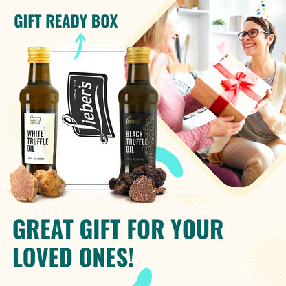 Lieber’s Black & White Truffle Oil Bundle | Premium Truffle Oil for Cooking, Salad Dressing, Garnish | This Gourmet Olive Oil Is Vegan, Vegetarian & Gluten Free | 8.45 Fl Oz Glass Bottle
