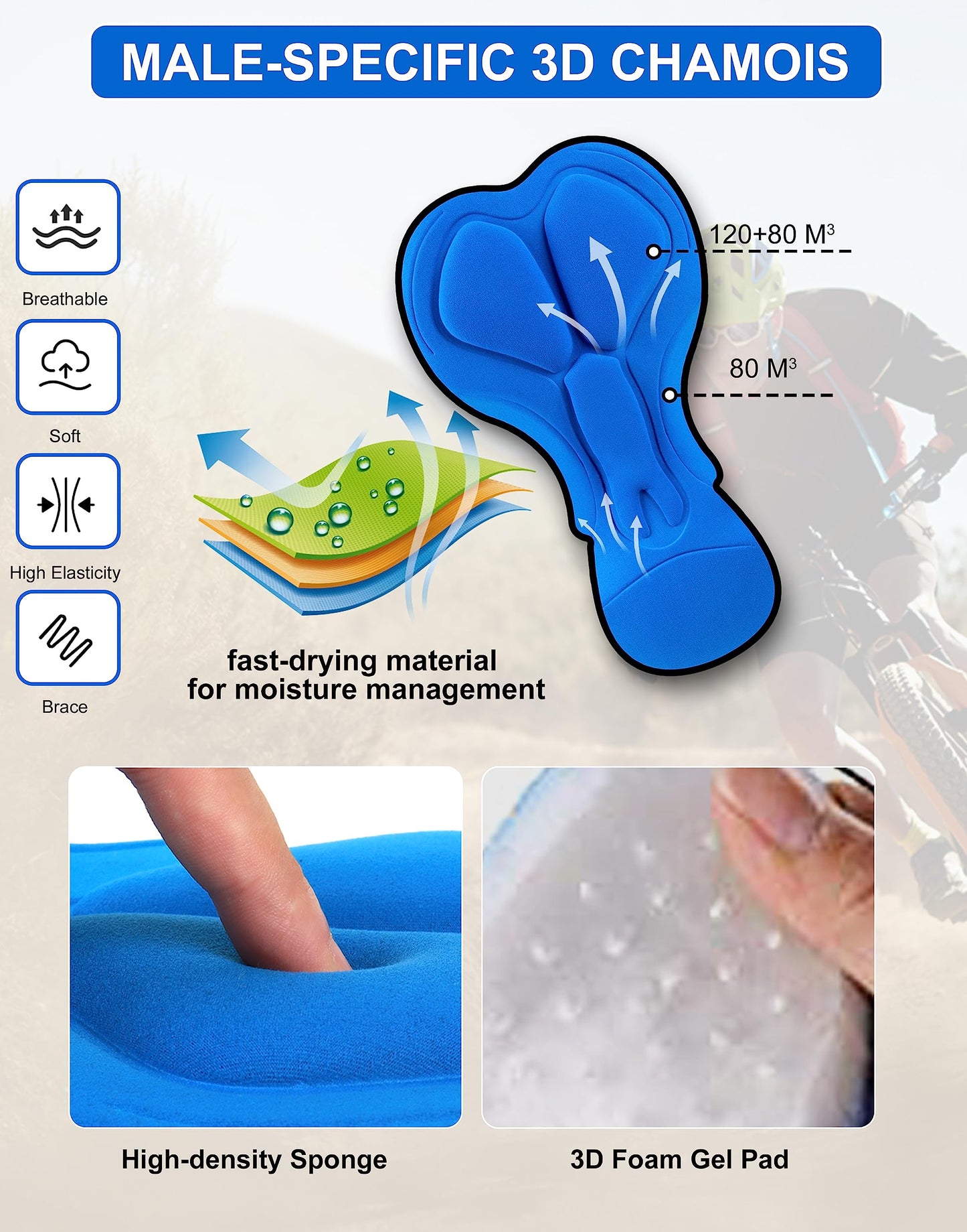 Men's Mountain Bike Shorts 3D Padded Loose-fit Biking Riding Cycling Bicycle Biker Cycle Padding Shorts for Men Zipper Pockets(Camo Black,L)