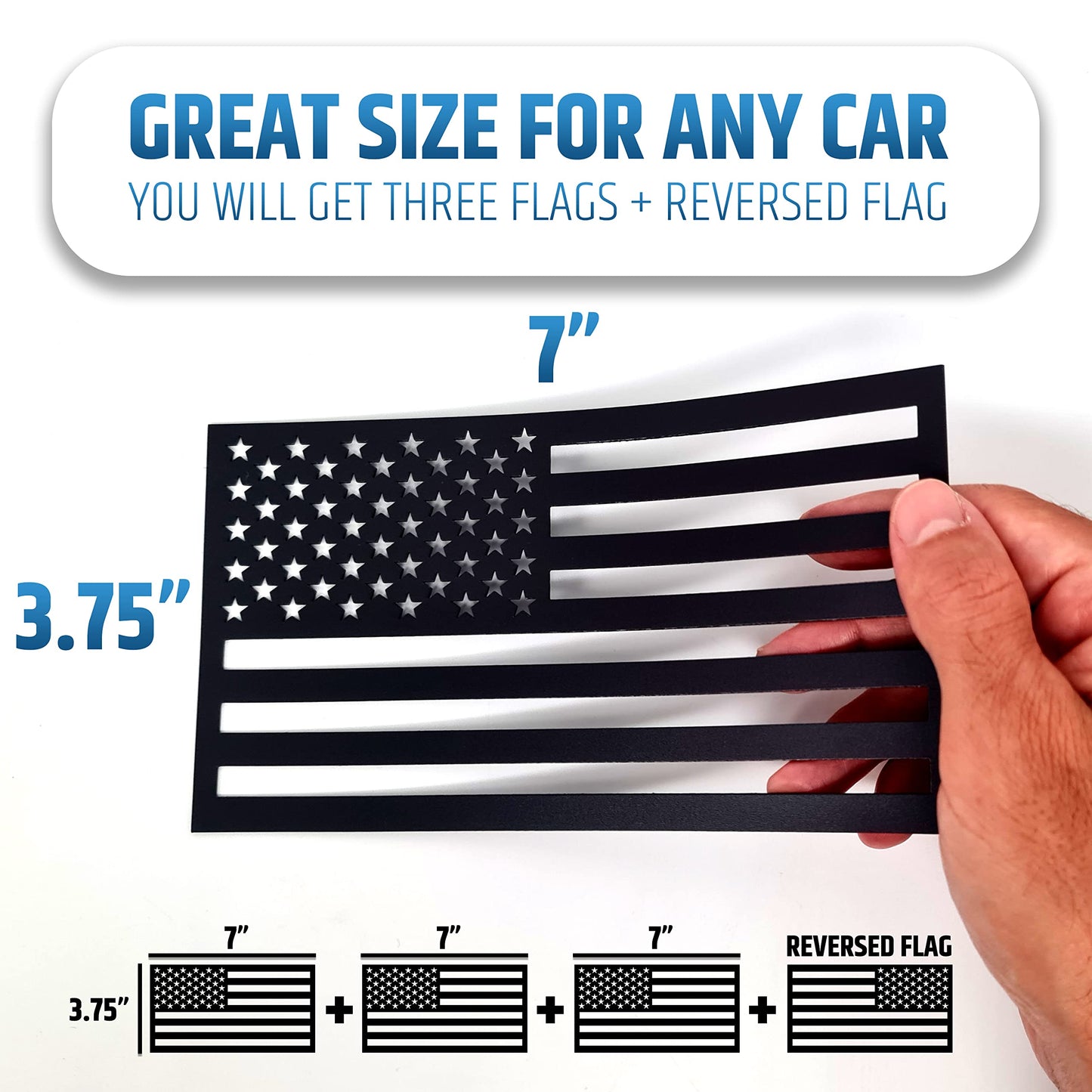 Premium American Flag Magnets for Trucks and Cars (3 Pack) + Bonus Reverse Design | Magnetic US Flags Cut-Out | Powerful Magnet - Will Never Fall Off Your Vehicle | Black | Not for Aluminum Cars