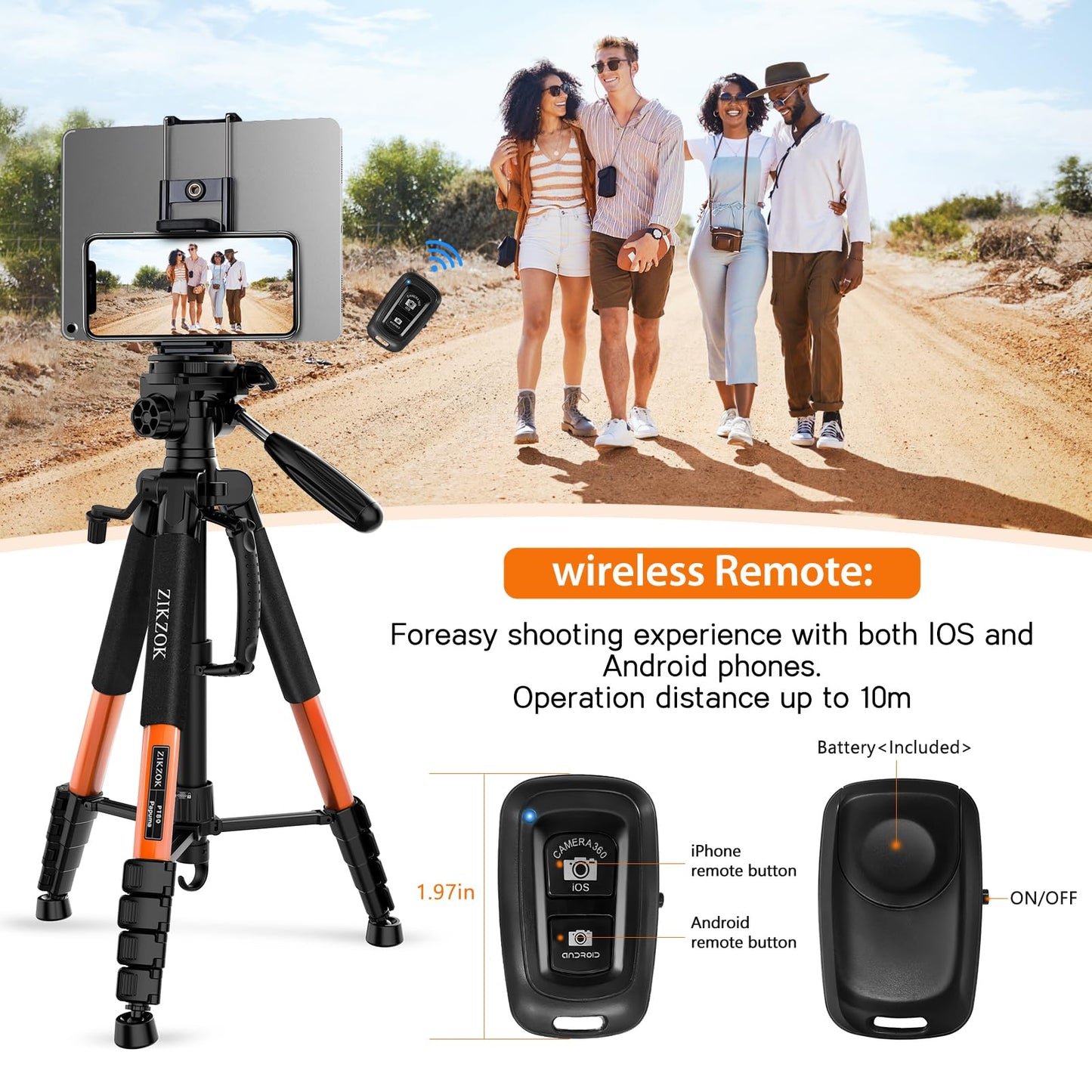 75inch Camera Tripod for ipad iPhone, Heavy Duty Aluminum Tripod with 360° Panoramic Ball Head,Compatible with Canon/Nikon/Sony DSLRs (Load 15 lbs for Travel/Live Streaming/Macro Shooting)