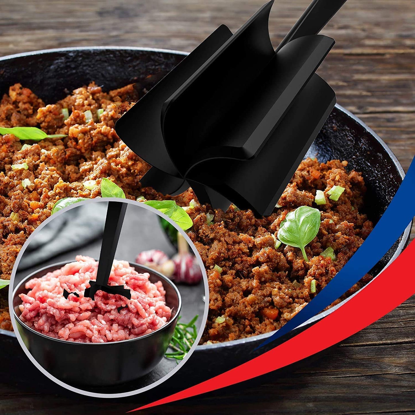 Professional Heat Resistant Ground Beef/Hamburger/Potato Masher | Nylon Ground Beef Chopper Tool | Hambuger Smasher Safe for Non-Stick Cookware (black)