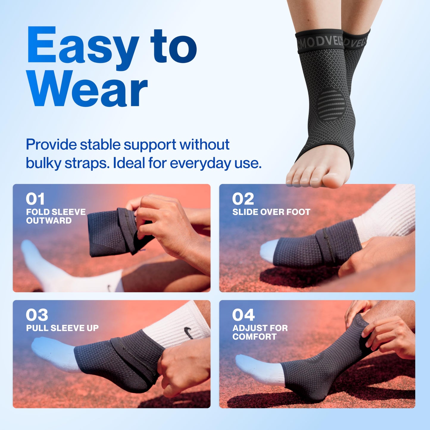 Modvel Foot & Ankle Brace Socks for Sprained Ankle Compression Sleeve - Plantar Fasciitis Relief Brace, Foot Support for pain Women & Men - Tendonitis & Arthritis Feet Sleeve, Stabilizing Ankles Wrap
