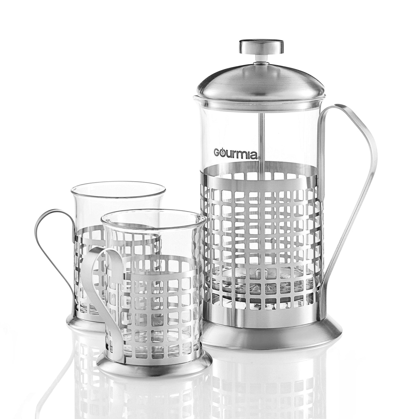 Gourmia GCM9830 French Press Coffee Maker Set 600 ml French Press Coffee Brewer With 2 Matching Stainless Steel Drinking Cups