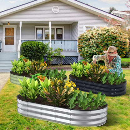 Kesfitt Raised Garden Bed Kit,Outdoor Galvanized Planter Raised Boxes with Safety Edging and Gloves,Large Metal Raised Garden Beds for Gardening Vegetables,Fruits,Flower(6x3x1FT)