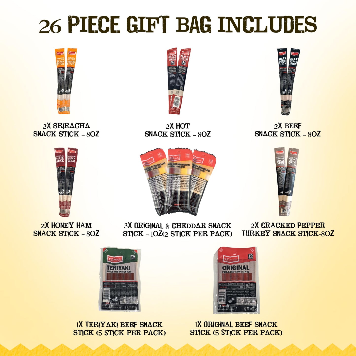 Jerky.com Gift Bag for Men | 26 Piece Meat Sticks Gift Basket with Beef Sticks, Pork, Turkey, Ham & Cheese Sticks | High Protein Snack Variety Pack | Gluten-Free Jerky Gifts for Men | Birthday Gift Basket for Him