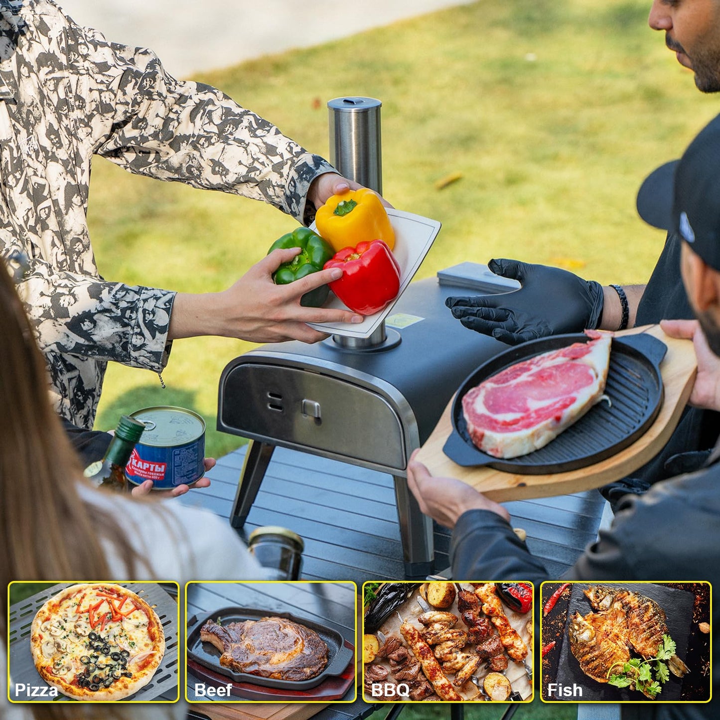 Outdoor Pizza Oven aidpiza 12" Wood Pellet Pizza Ovens With Rotatable Round Pizza Stone Portable Wood Fired with Built-in Thermometer Pizza Stove for Outside Backyard Camping Picnics