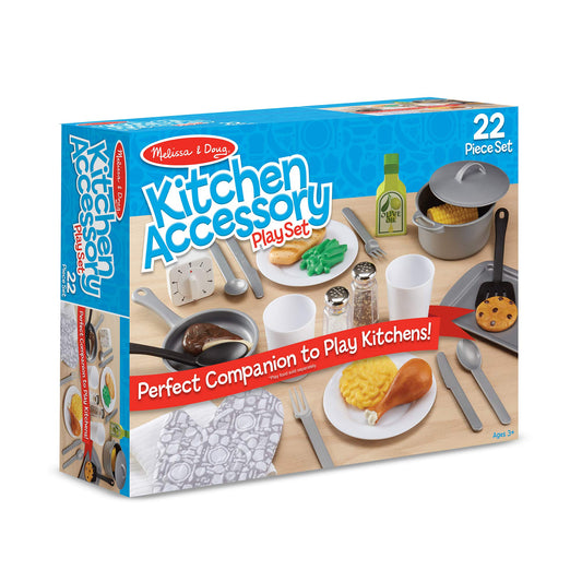 Melissa & Doug 22-Piece Play Kitchen Accessories Set - Utensils, Pot, Pans, and More, White