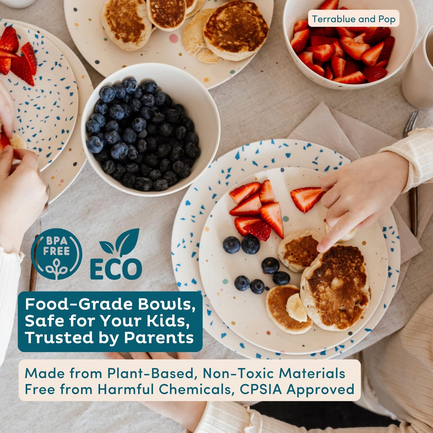 Nook Theory 4 Pack Reusable Bamboo Plates - Non-Toxic Toddler and Kids Plate, Dishwasher Safe, Not Microwavable Dinnerware (Pop 10")