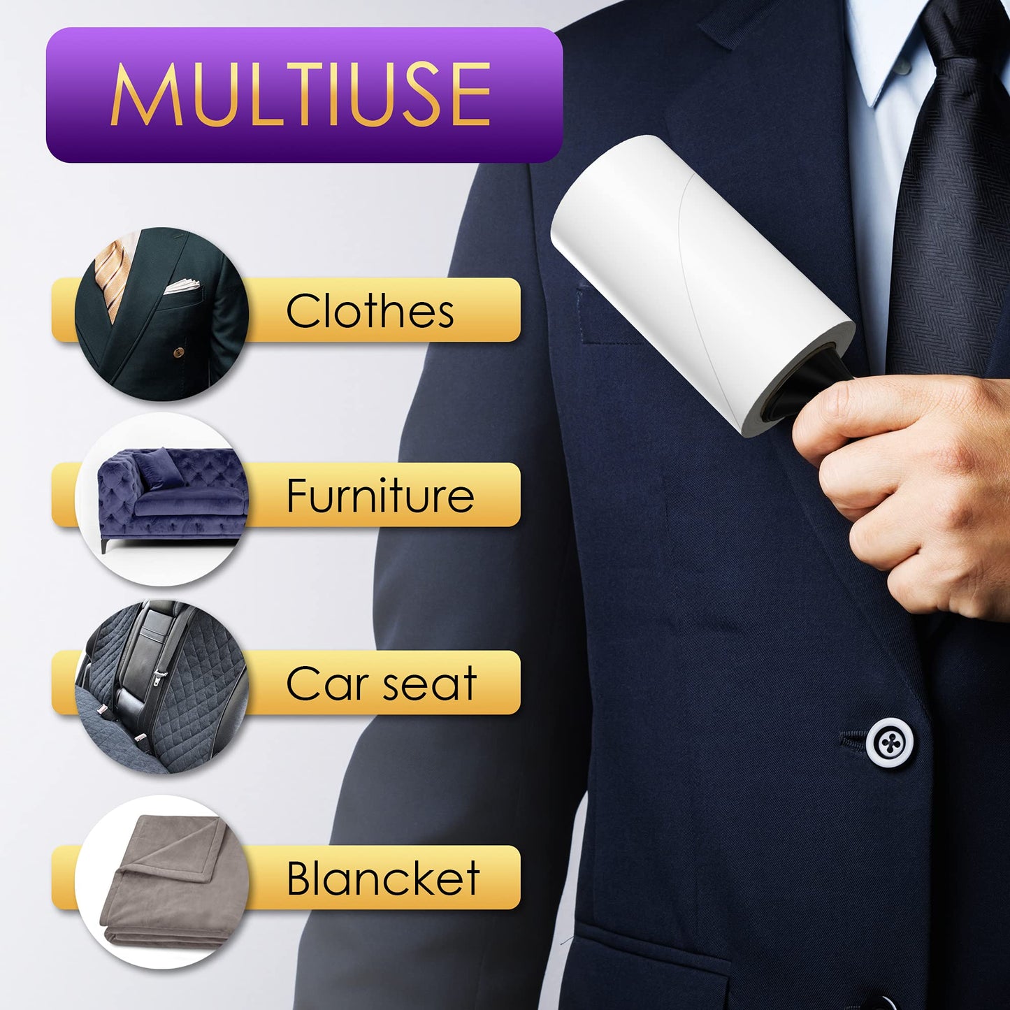 Lint Rollers Value Pack of 450 Sheets / 5 Refills, Sticky Roller, Lint Remover for Dog, Cat, Pet Hair, Lint Rollers for Clothes, Carpet, Couch, Furniture, Car Seats White