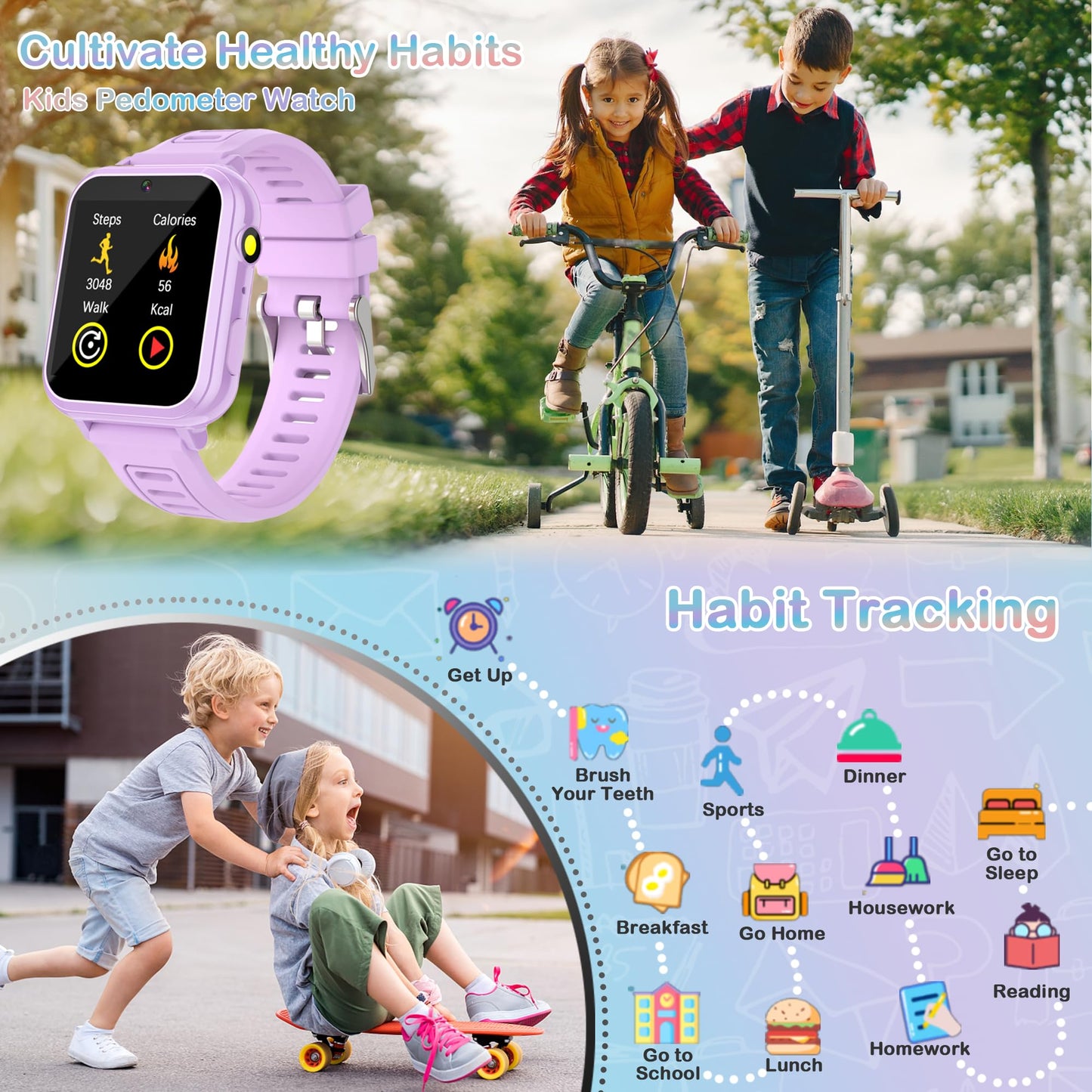 Kids Smart Watch Gift for Girls Age 3-12, 24 Games HD Touch Screen Girls Watch with Camera Video Music Player Pedometer Flashlight 12/24 hr Toys Gifts for 6 7 8 9 10 Year Old Girl Birthday Gift