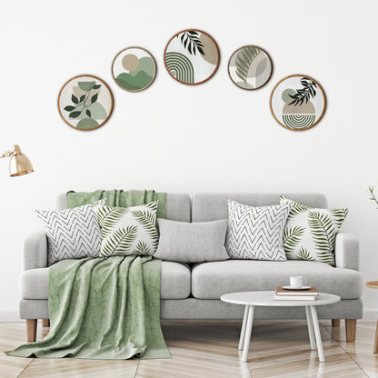 Qunclay 5 Pcs Wall Art Decor Wooden Living Room Wall Decor Bohemian Hanging Farmhouse Geometric 10'' and 8'' Aesthetic Wood Minimalist Posters for Bedroom(Greenery)