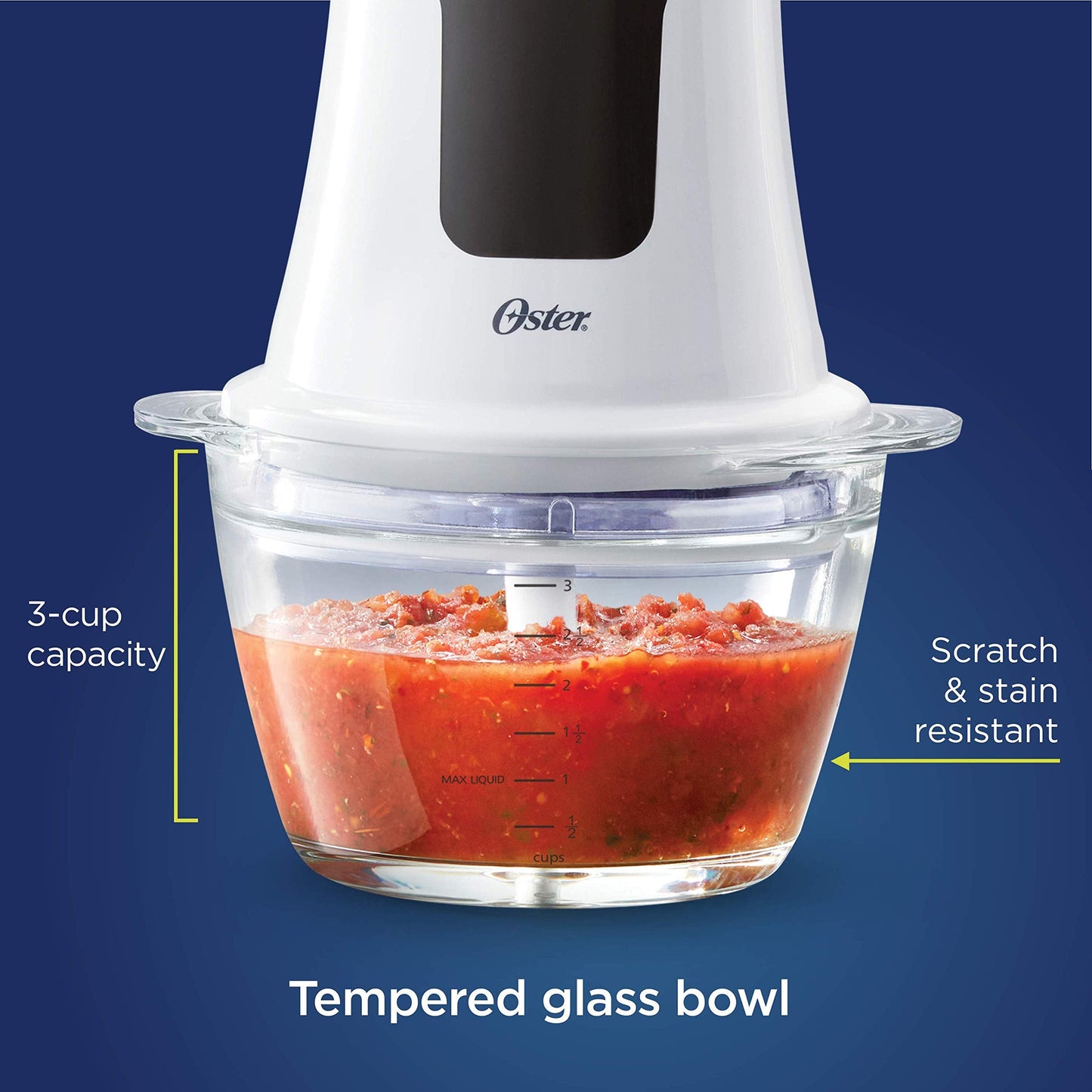 Oster 3-Cup Mini Food Chopper with Glass Bowl, for Kitchen Prep