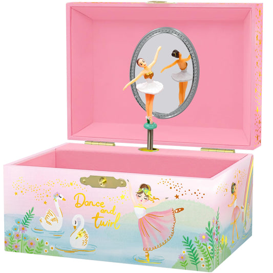 Musical Ballerina Jewelry Box for Girls - Kids Music Box with Spinning Ballerina, Ballet Birthday Gifts for Little Girls, Jewelry Boxes, 6 x 4.7 x 3.5 in - Ages 3-10,Pink