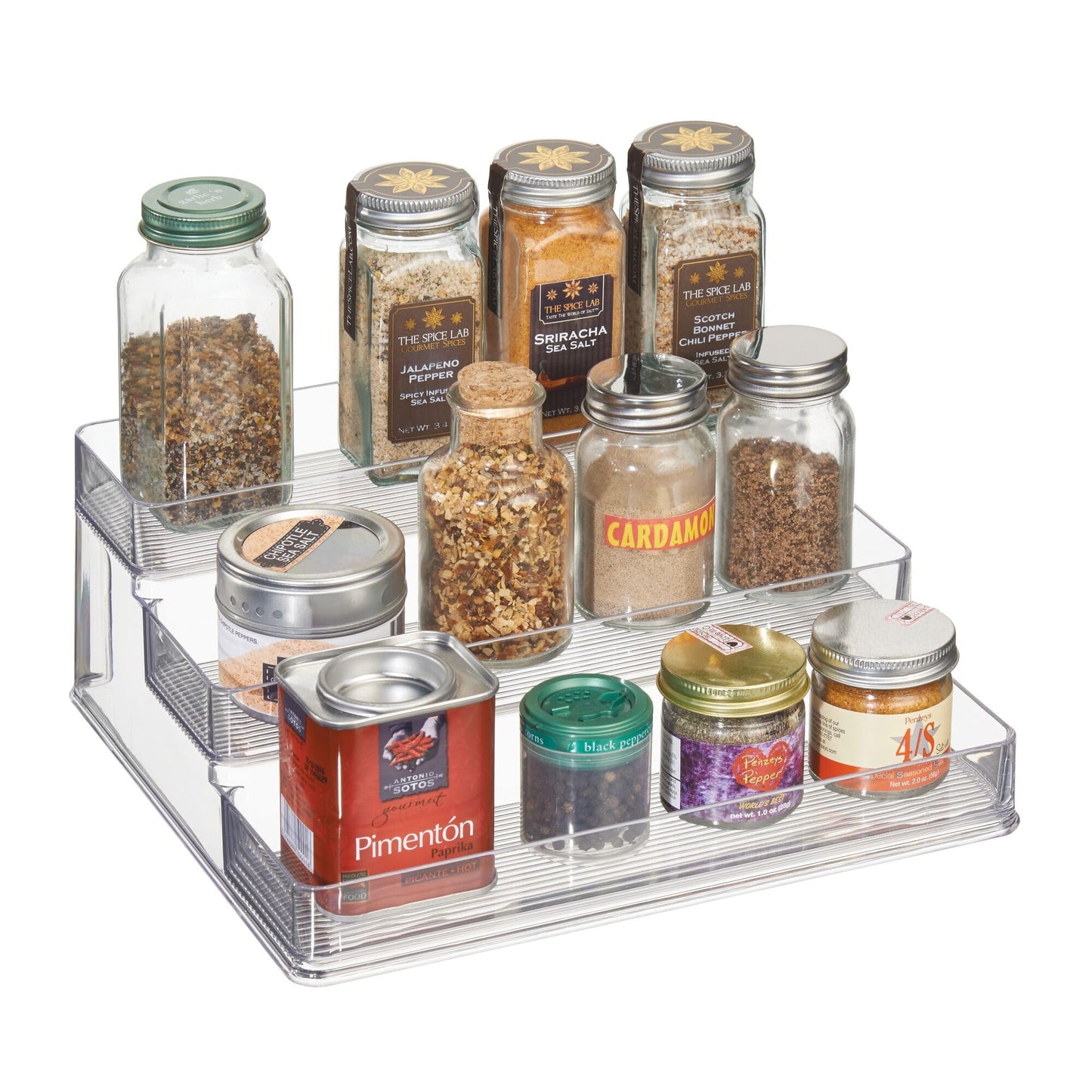 iDesign 3-Tier Spice Rack Organizer for Cabinets, Pantry or Countertop - Clear - Made in USA