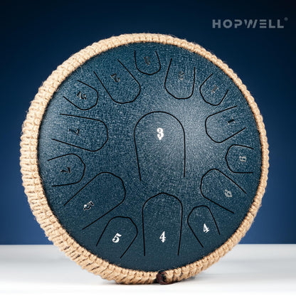HOPWELL Steel Tongue Drum - 13 Inches 15 Notes Tongue Drum - Hand Pan Drum with Music Book, Handpan Drums Mallets and Carry Bag, D Major (Navy Blue)