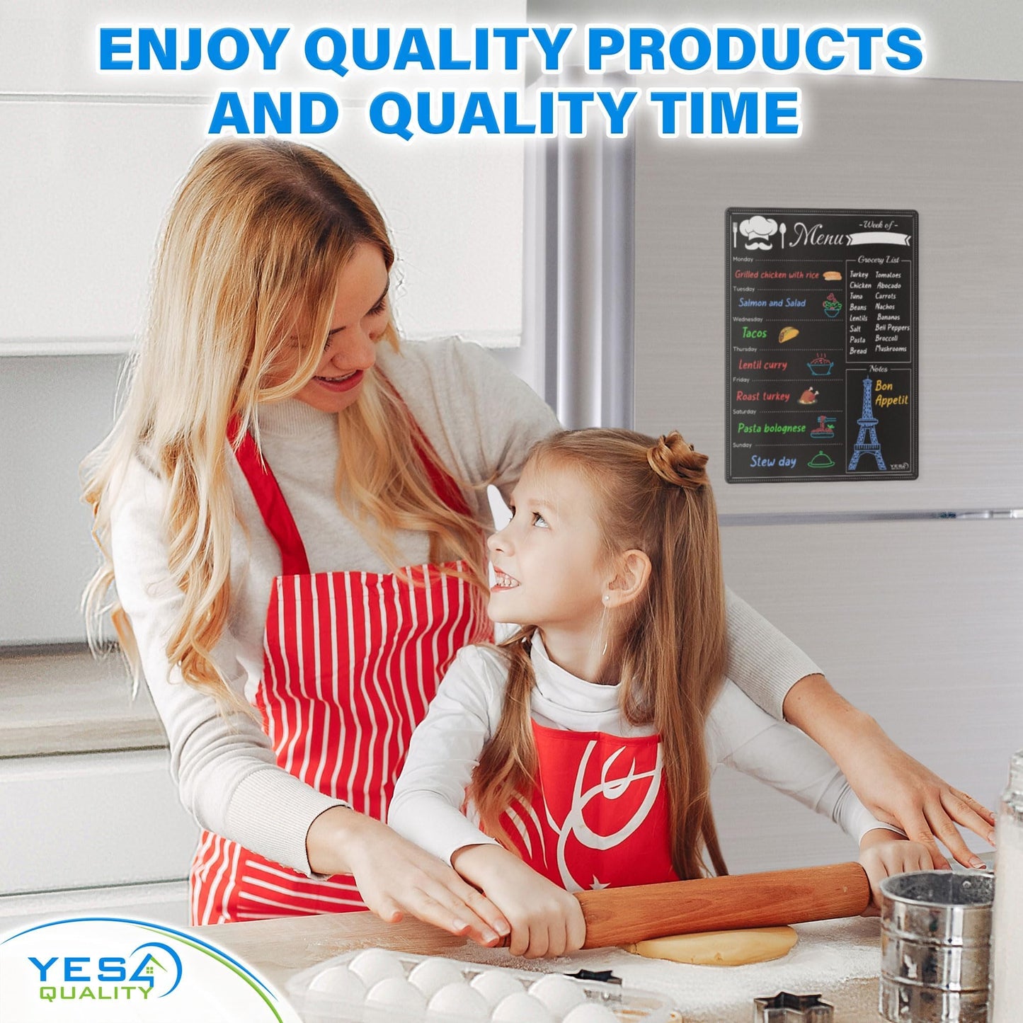 Magnetic Dry Erase Menu Board for Fridge (16x12) - Weekly Meal Planner Blackboard w/ 4 Magnetic Chalk Markers & Wiping Cloth - Chalkboard Organizer for Dinner Menus & Grocery Lists by Yes4Quality