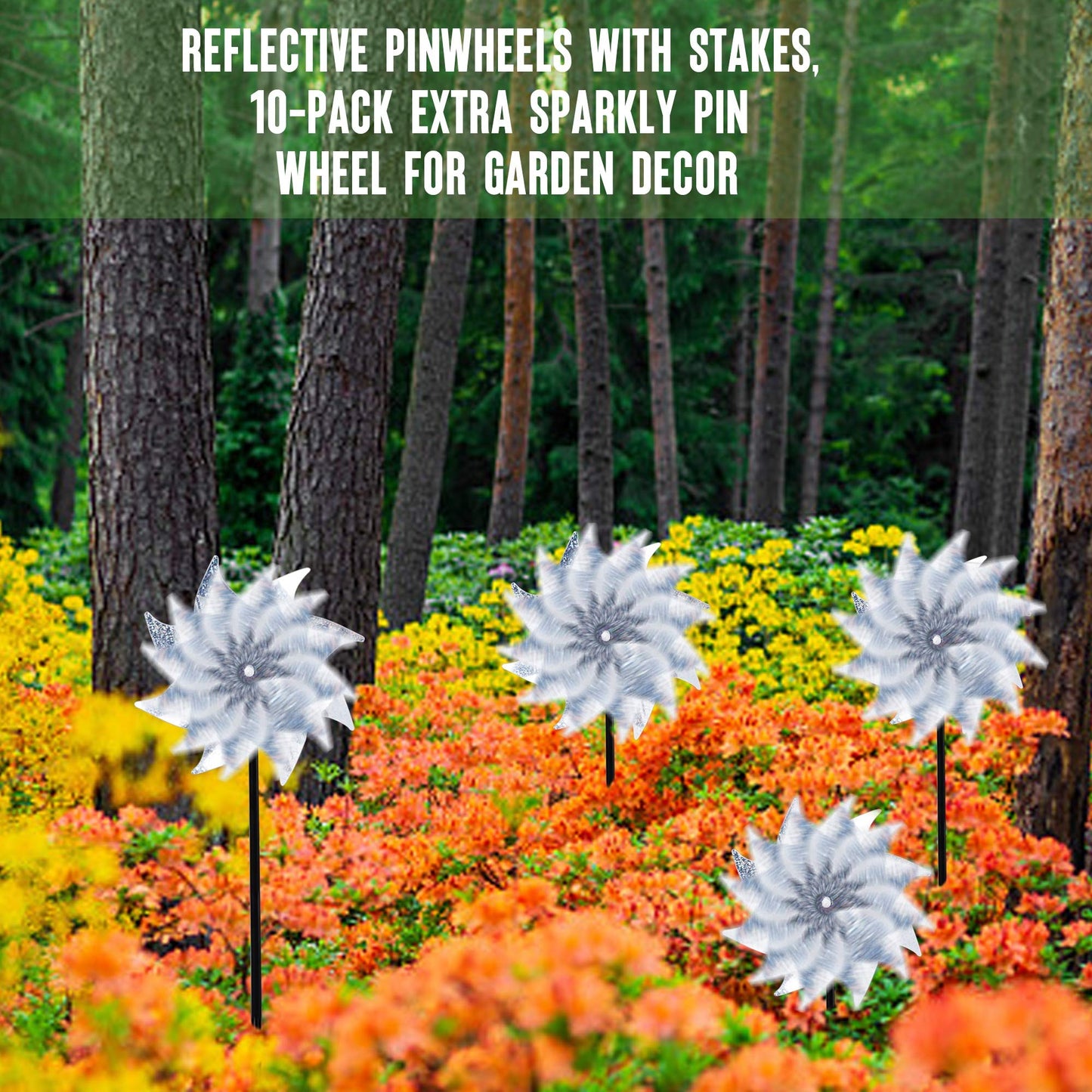 Hausse 10 Pack Reflective Pinwheels with Stakes (Assembly Required), Extra Sparkly Pin Wheel for Garden Decor, Bird Repellent Devices Deterrent to Scare Birds Away from Yard Patio Farm
