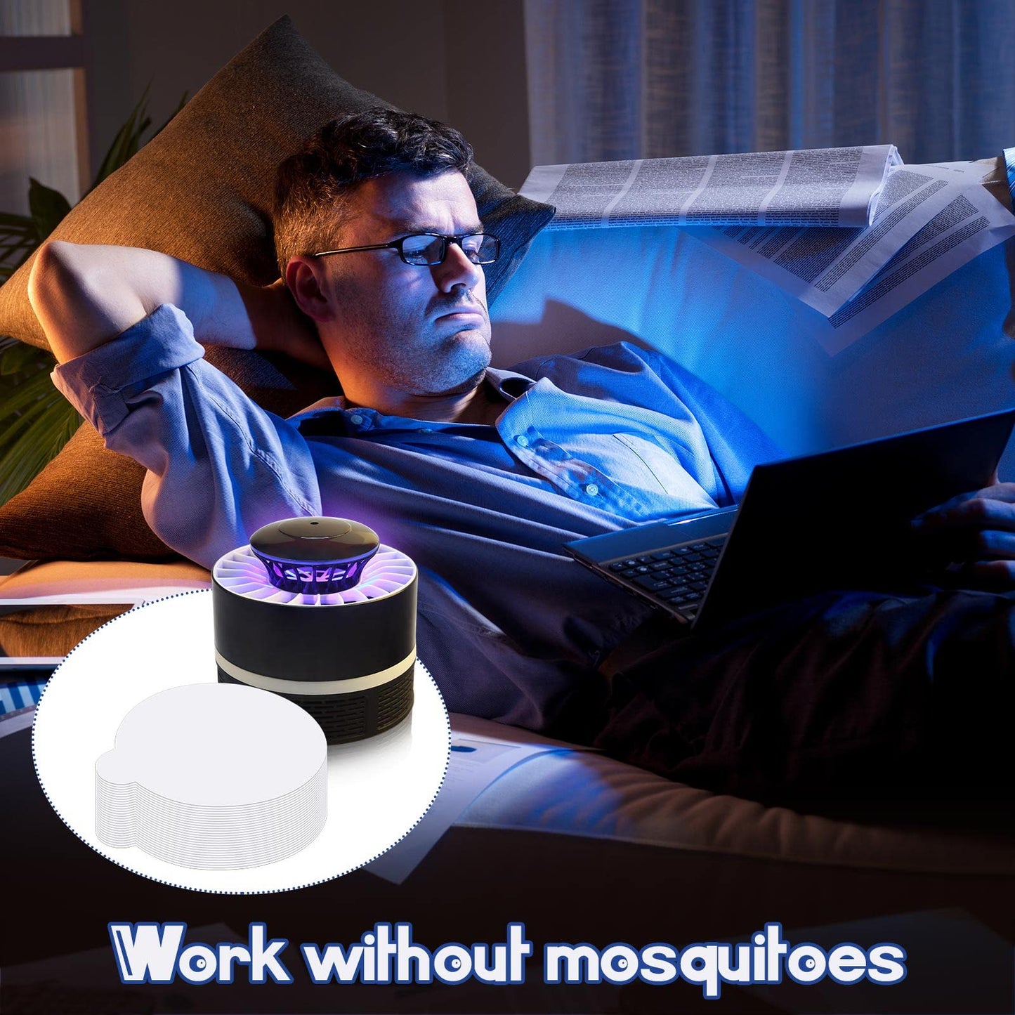 Kittmip 48 Pack 4.3 Inches Round Insect Trap Refillable Glue Boards Sticky Fruit Fly Trap Mosquito Fly Killer for Mosquitoes Fruit Flies Gnats Moths Fits Most Models Indoor Outdoor Lamp