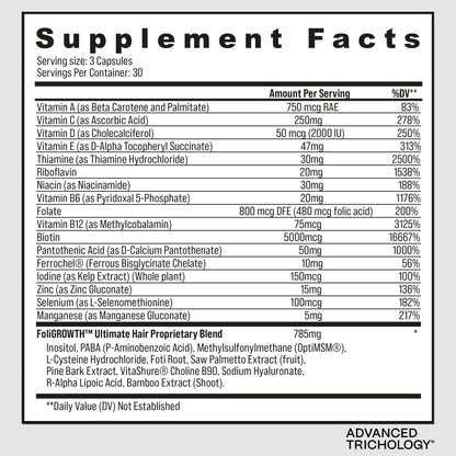 Advanced Trichology FoliGROWTH™ Hair Growth Supplement for Thicker Fuller Hair | Approved* by the American Hair Loss Association | Revitalize Thinning Hair - 90 Count (Pack of 1)