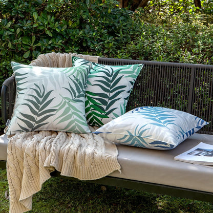 MIULEE Pack of 2 Decorative Outdoor Waterproof Throw Pillow Covers Patio Pillow Cases Natural Leaves Pattern Spring Square Cushion Shams Shell for Garden Balcony Couch 16x16 Inch, Greyish Green