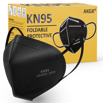 akgk KN95 Face Mask 50 PCS, Breathable Protection Masks, Individually Wrapped, 5-Ply KN95 Black Masks, Cup Dust Safety Masks