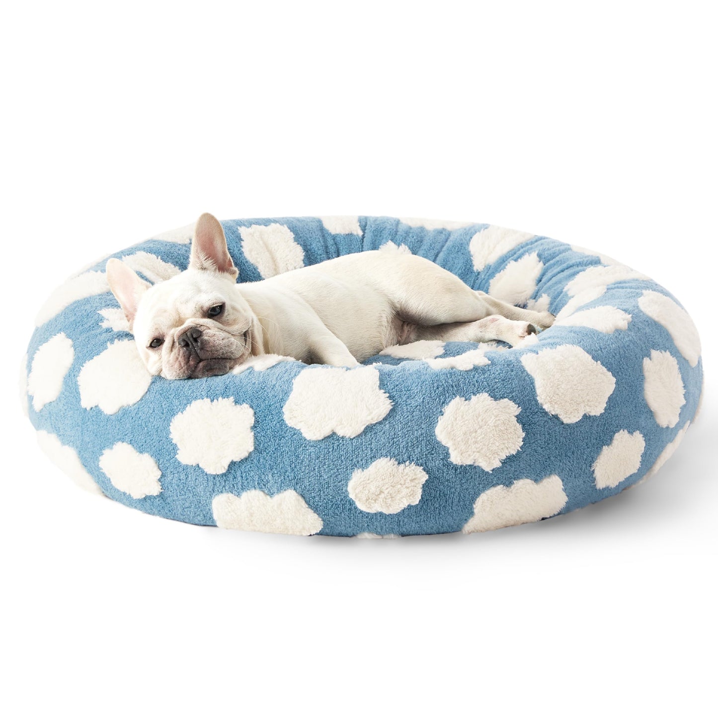 LE SURE Donut Dog Bed Medium Size Dog - Round Cat Beds for Indoor Calming Pet with Washable Cover, Cute Modern Puppy Beds with Jacquard Shaggy Plush & Anti Slip Bottom, 30 Inch, Blue